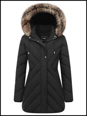 Women's Long Puffer Jacket Waterproof Warm Down-Alternative Coat Hooded